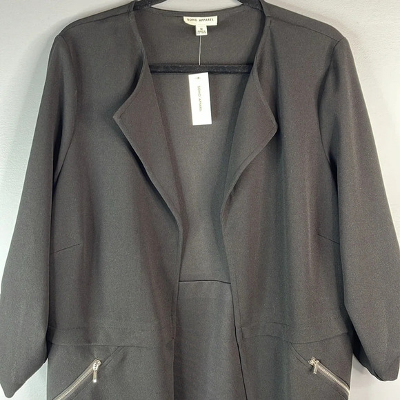 SOHO Apparel NWT Collarless Open Blazer Black 3/4 Tab Sleeves Lightweight 1X - Picture 3 of 11